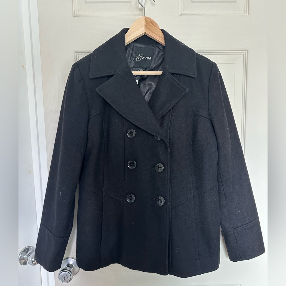 Guess Black Peacoat with pockets Size Large